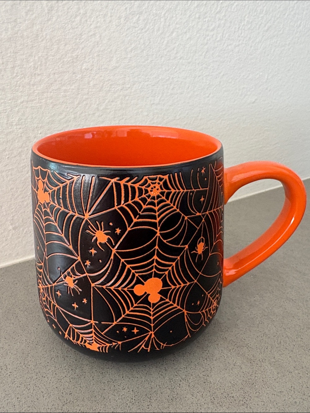 Mickey Halloween Spiderweb Ceramic Mug - Orange and Black